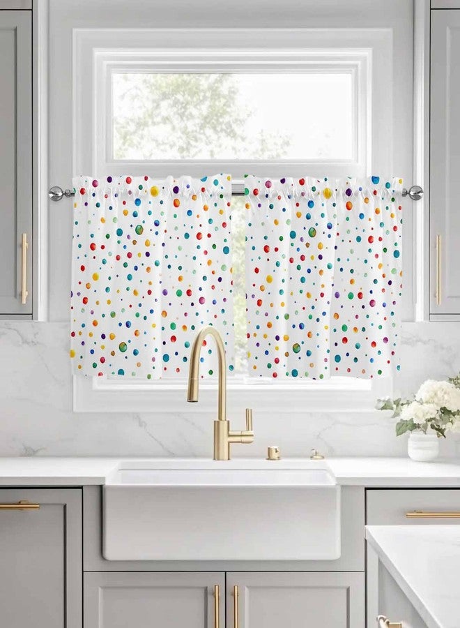 Jolunifun Bohemia Colorful Kitchen Curtain 24 Inch Length, Small Short Cafe Tiers Curtains Drape, Rainbow Boho Colored Polka Dot, 2 Panel Window Treatment Rod Pocket Drapery Panels Curtains 55x24 - Image 2